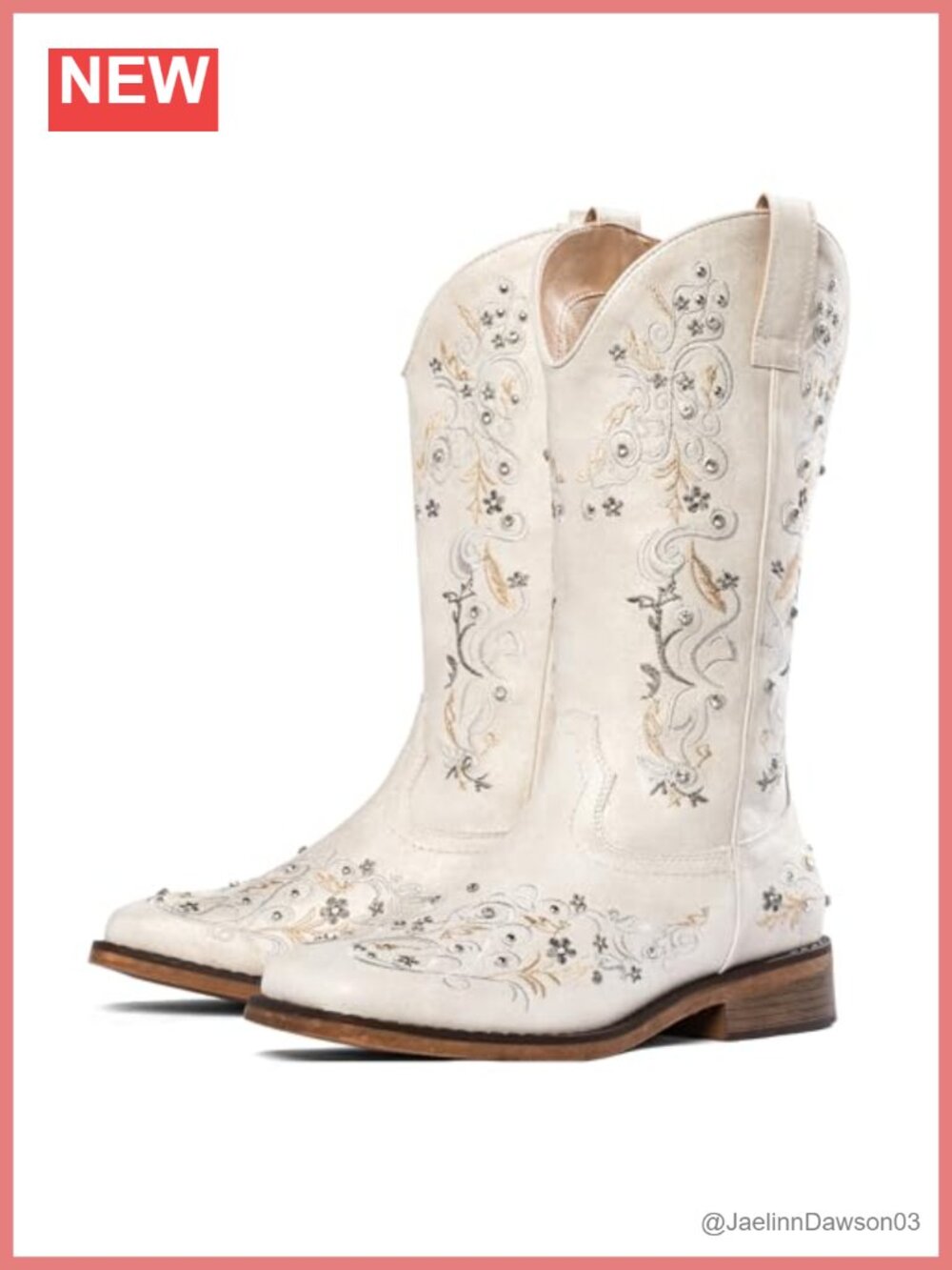 Sparkly Rhinestone Cowgirl Boots Western Square Toe Faux Leather Mid-Calf